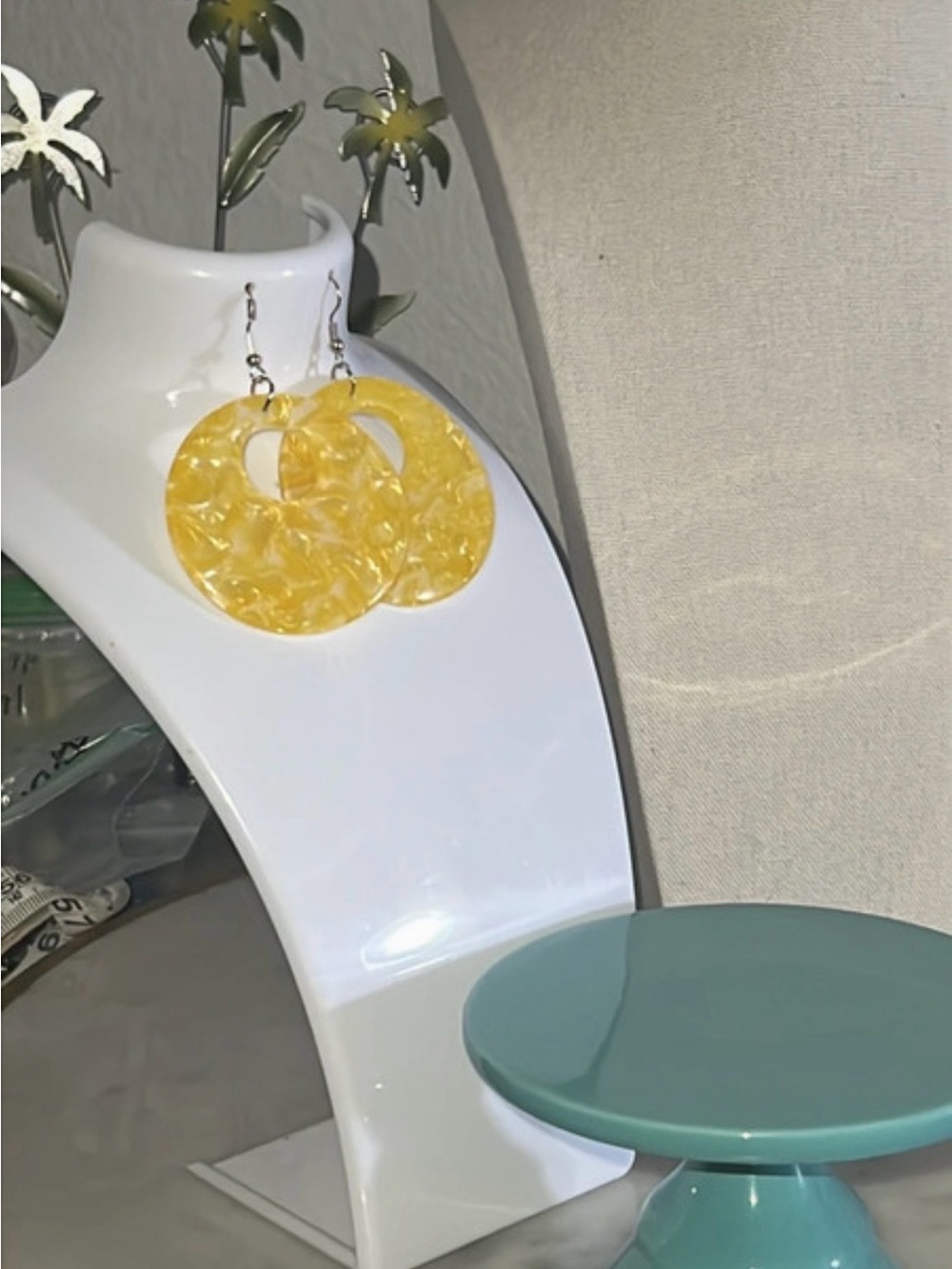 Lemon yellow earrings acrylic circles